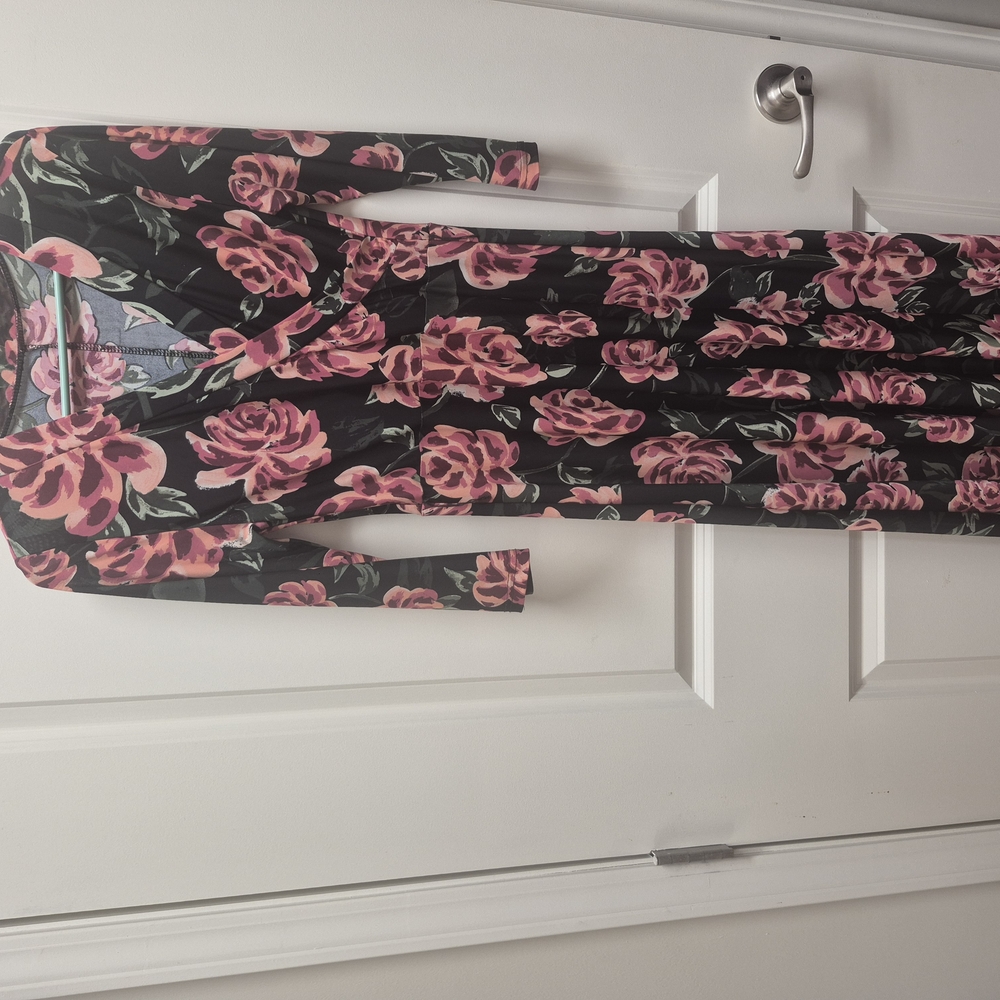 Floral Long Sleeve Dress - Pink and Black